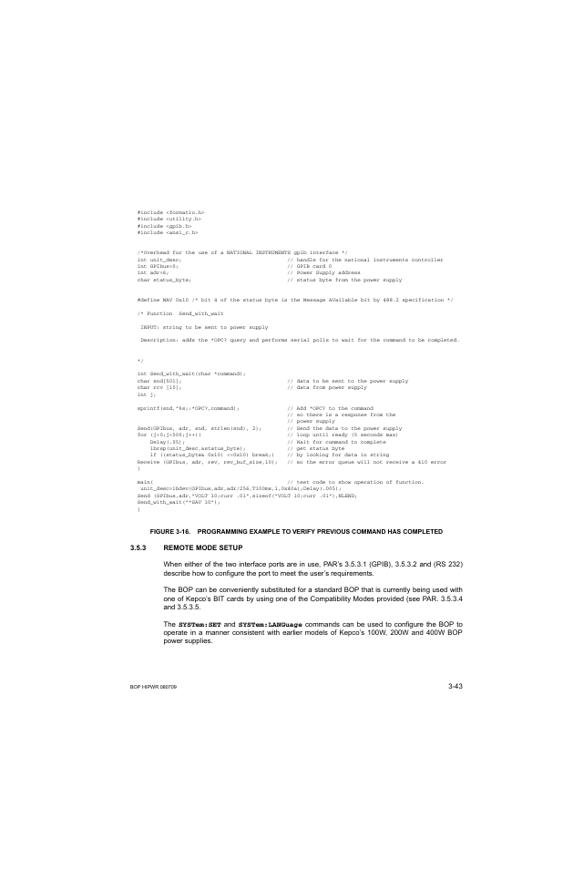 3 remote mode setup, Remote mode setup -43 | KEPCO BOP 1KW-MG Operator Manual, Firmware Ver.2.38 to 2.47 User Manual | Page 107 / 188