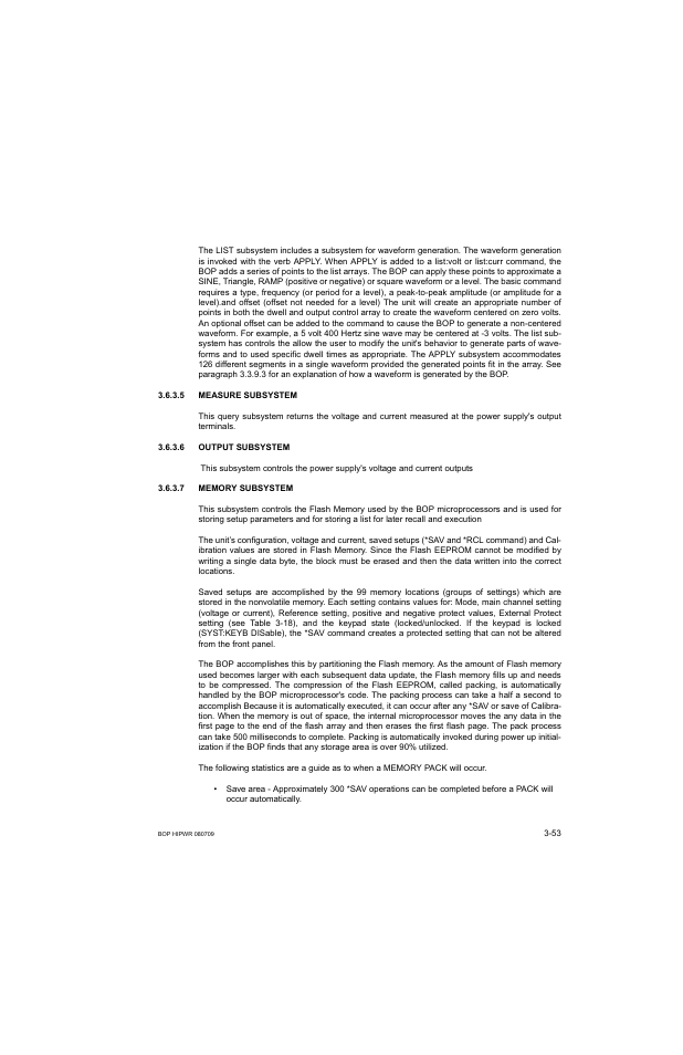 5 measure subsystem, 6 output subsystem, 7 memory subsystem | Measure subsystem -53, Output subsystem -53, Memory subsystem -53 | KEPCO BOP 1KW-MG Operator Manual, Firmware Ver.2.38 to 2.47 User Manual | Page 117 / 188