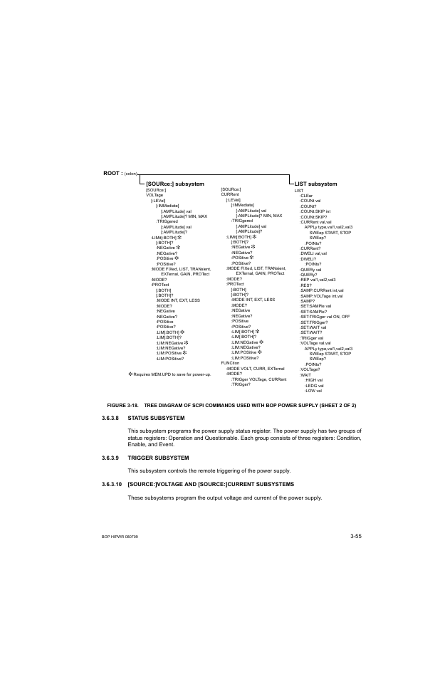 8 status subsystem, 9 trigger subsystem, Status subsystem -55 | Trigger subsystem -55 | KEPCO BOP 1KW-MG Operator Manual, Firmware Ver.2.38 to 2.47 User Manual | Page 119 / 188