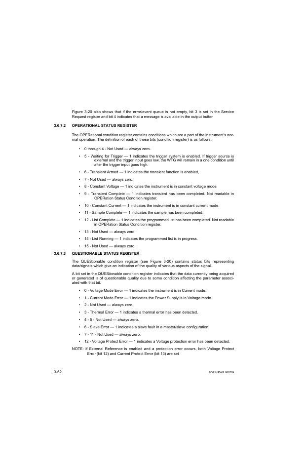 2 operational status register, 3 questionable status register, Operational status register -62 | Questionable status register -62 | KEPCO BOP 1KW-MG Operator Manual, Firmware Ver.2.38 to 2.47 User Manual | Page 126 / 188