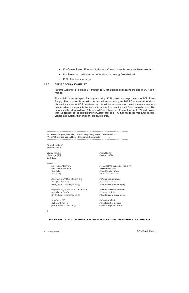 8 scpi program examples, Scpi program examples -63 | KEPCO BOP 1KW-MG Operator Manual, Firmware Ver.2.38 to 2.47 User Manual | Page 127 / 188