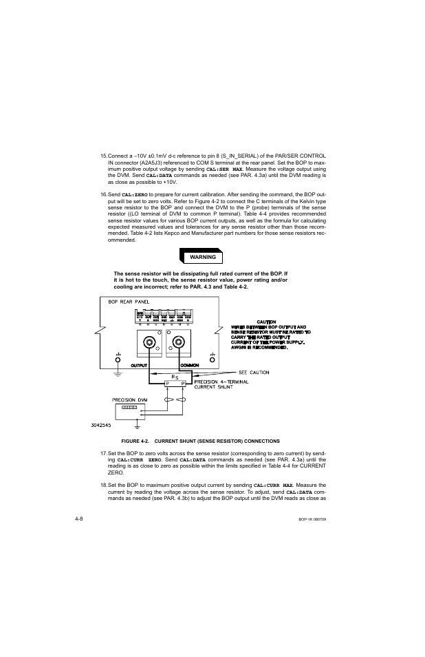 Current shunt (sense resistor) connections -8, 15 cali | KEPCO BOP 1KW-MG Operator Manual, Firmware Ver.2.38 to 2.47 User Manual | Page 136 / 188