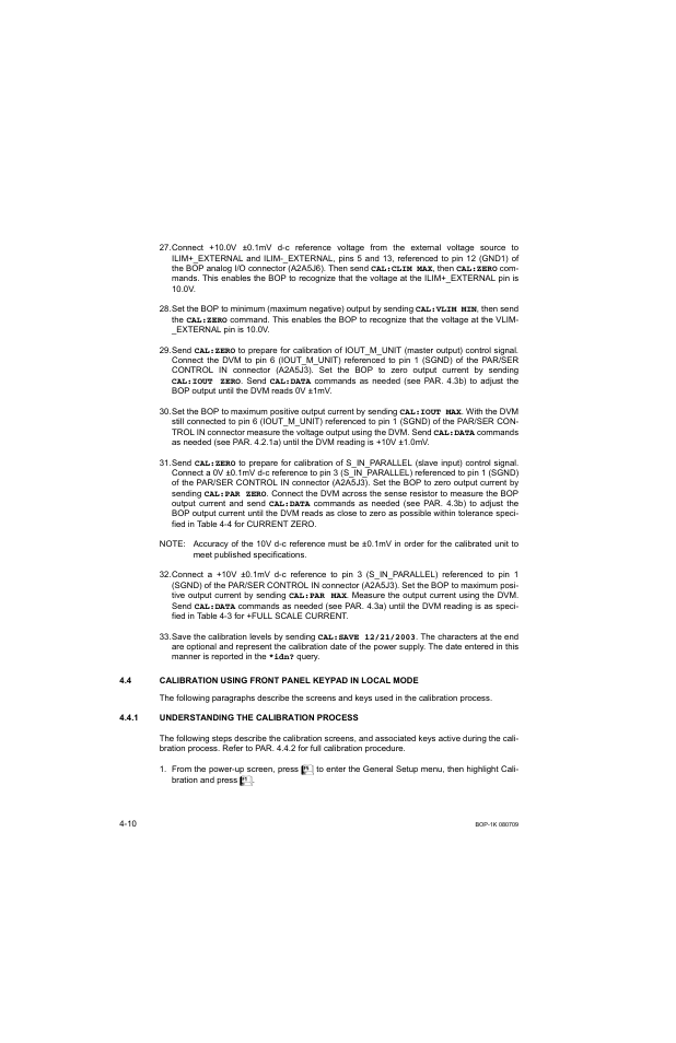 1 understanding the calibration process, Understanding the calibration process -10, 4): v | Ar. 4.4), S 29 and 30 cali, S 31 and 32 calib | KEPCO BOP 1KW-MG Operator Manual, Firmware Ver.2.38 to 2.47 User Manual | Page 138 / 188