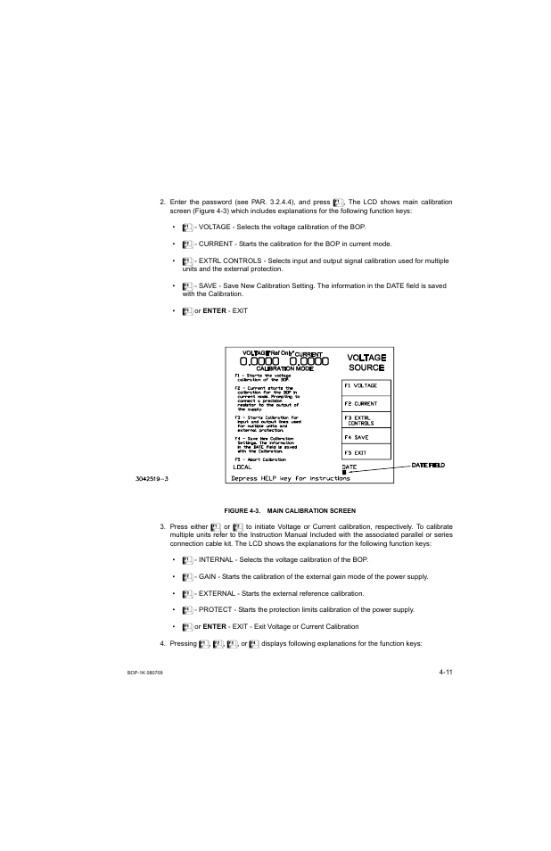 Figure 4-3. main calibration screen, Main calibration screen -11 | KEPCO BOP 1KW-MG Operator Manual, Firmware Ver.2.38 to 2.47 User Manual | Page 139 / 188