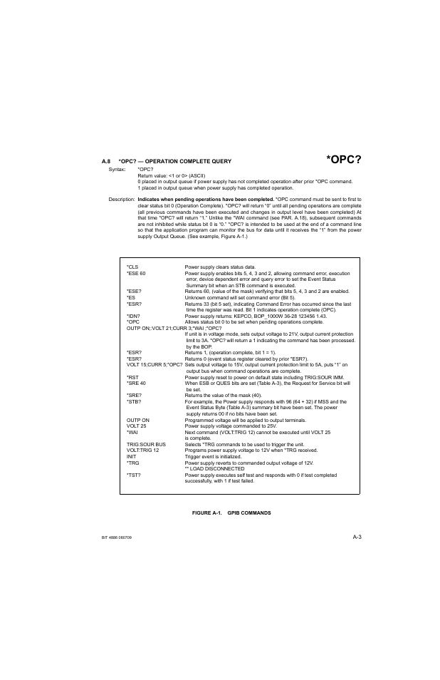 A.8 *opc? — operation complete query, Figure a-1. gpib commands, A-1.) | Gure a-1.), Figure a-1.), A-1.) as, Re a-1 | KEPCO BOP 1KW-MG Operator Manual, Firmware Ver.2.38 to 2.47 User Manual | Page 147 / 188