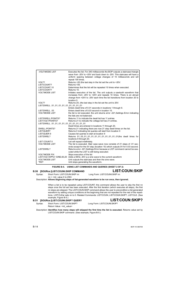B.50 [source:]list:count:skip command, B.51 [source:]list:count:skip? query, B.50 | Sour, B.51, B.50, b.51, List:coun:skip | KEPCO BOP 1KW-MG Operator Manual, Firmware Ver.2.38 to 2.47 User Manual | Page 164 / 188