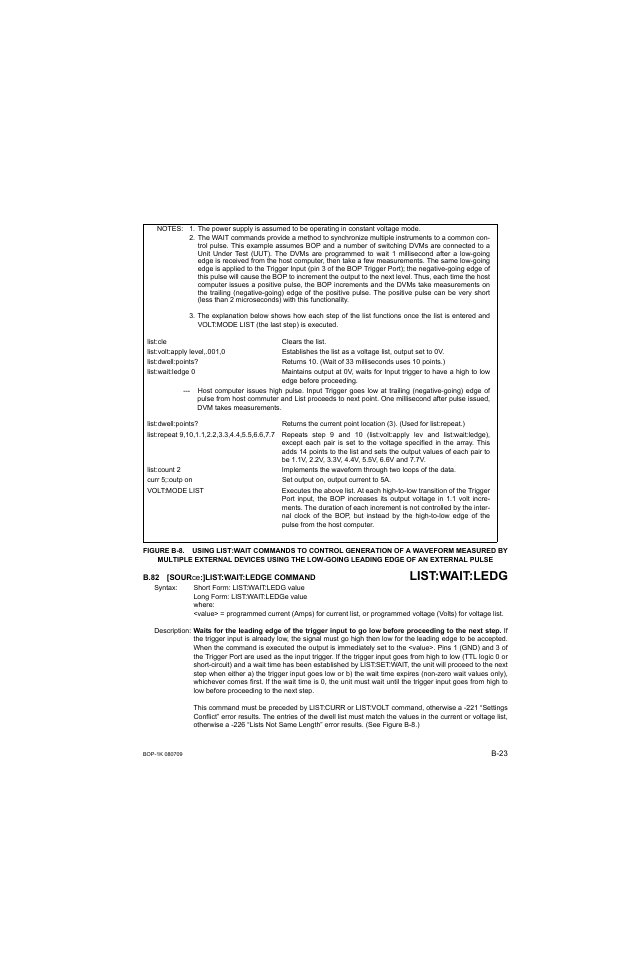 B.82 [source:]list:wait:ledge command, B.82, Sour | List:wait:ledg | KEPCO BOP 1KW-MG Operator Manual, Firmware Ver.2.38 to 2.47 User Manual | Page 173 / 188