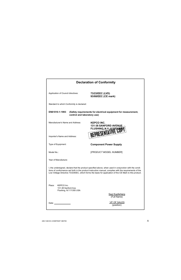 Represent ative cop y | KEPCO BOP 1KW-MG Operator Manual, Firmware Ver.2.38 to 2.47 User Manual | Page 3 / 188