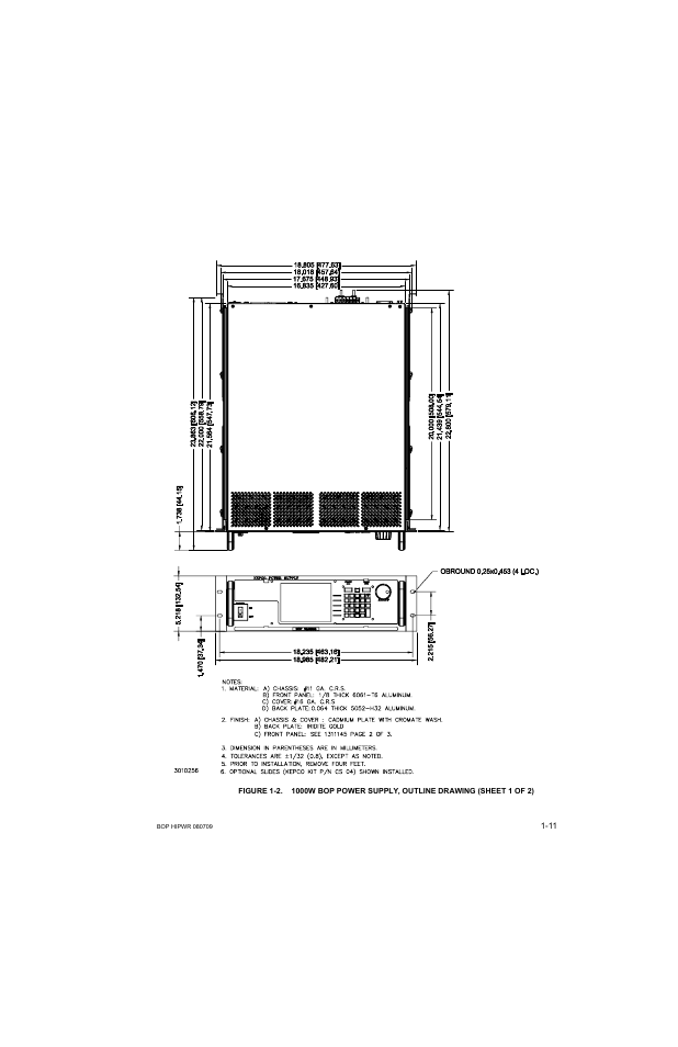 1000w bop power supply, outline drawing -11 | KEPCO BOP 1KW-MG Operator Manual, Firmware Ver.2.38 to 2.47 User Manual | Page 31 / 188