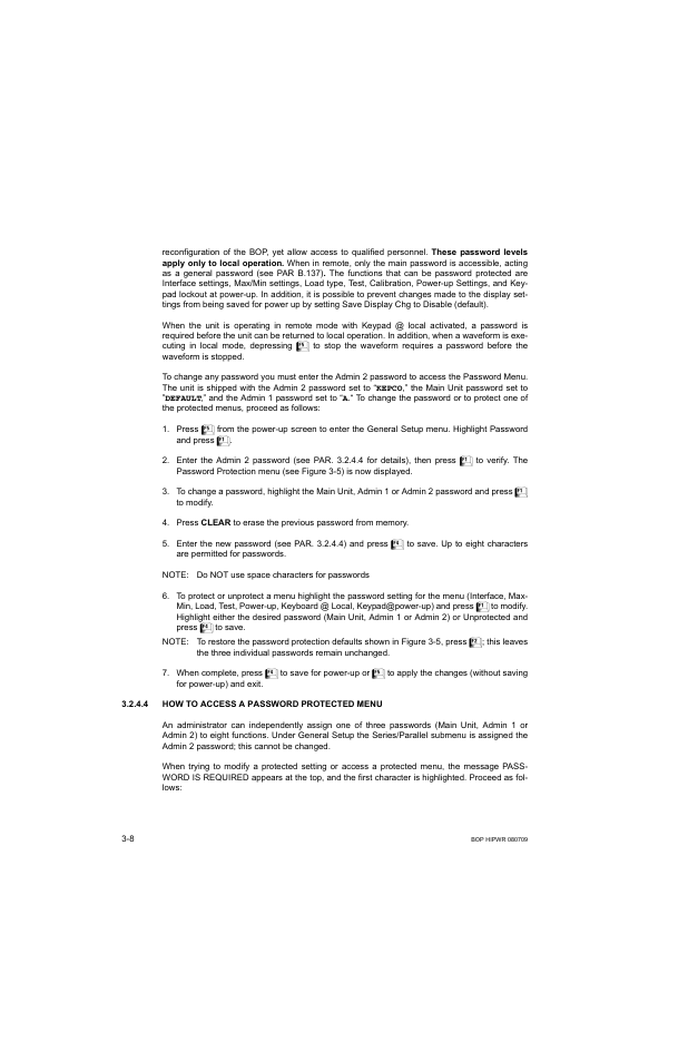 4 how to access a password protected menu, How to access a password protected menu -8, R. 3.2.4.4) | KEPCO BOP 1KW-MG Operator Manual, Firmware Ver.2.38 to 2.47 User Manual | Page 72 / 188