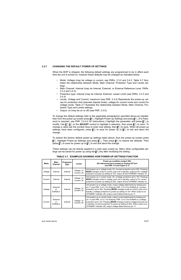 7 changing the default power up settings, Changing the default power up settings -21, R. 3.3.7). t | R. 3.3.7, Ar. 3.3.7) | KEPCO BOP 1KW-MG Operator Manual, Firmware Ver.2.38 to 2.47 User Manual | Page 85 / 188