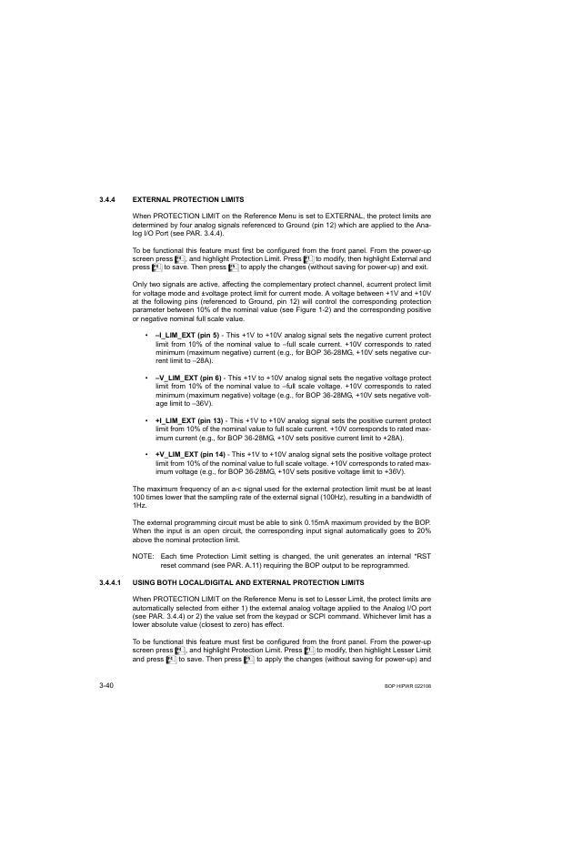 4 external protection limits, External protection limits -40, R. 3.4.4 | R. 3.4.4). open = disab, R. 3.4.4.) (see n, R. 3.4.4) re, R. 3.4.4 for, R. 3.4.4.1 for lesser limit), R. 3.4.4 fo, R. 3.4.4.1 for lesser limit | KEPCO BOP 1KW-MG Operator Manual, Firmware Ver.2.01 to 2.37 User Manual | Page 100 / 176