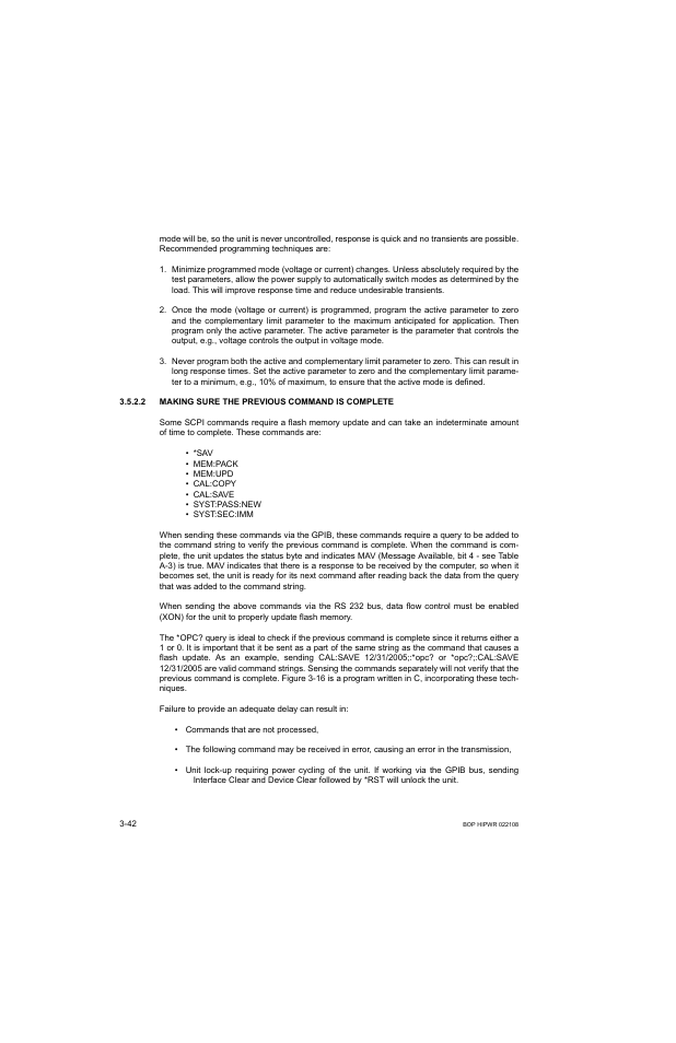 2 making sure the previous command is complete, Making sure the previous command is complete -42 | KEPCO BOP 1KW-MG Operator Manual, Firmware Ver.2.01 to 2.37 User Manual | Page 102 / 176