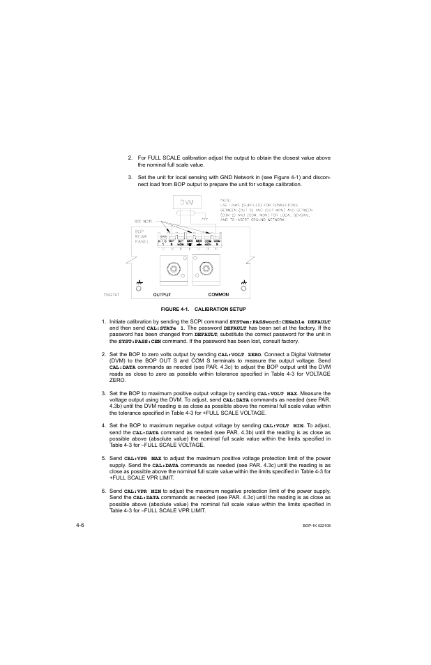 Figure 4-1. calibration setup, Calibration setup -6 | KEPCO BOP 1KW-MG Operator Manual, Firmware Ver.2.01 to 2.37 User Manual | Page 130 / 176