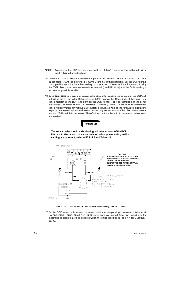 Current shunt (sense resistor) connections -8, 15 cali | KEPCO BOP 1KW-MG Operator Manual, Firmware Ver.2.01 to 2.37 User Manual | Page 132 / 176
