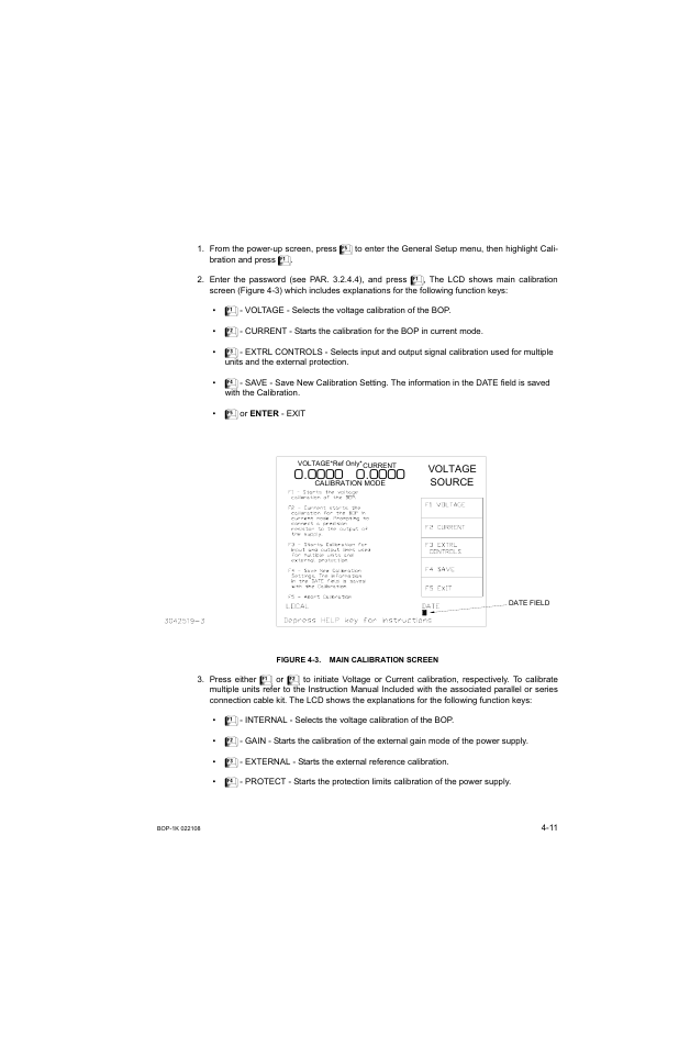 Figure 4-3. main calibration screen, Main calibration screen -11 | KEPCO BOP 1KW-MG Operator Manual, Firmware Ver.2.01 to 2.37 User Manual | Page 135 / 176