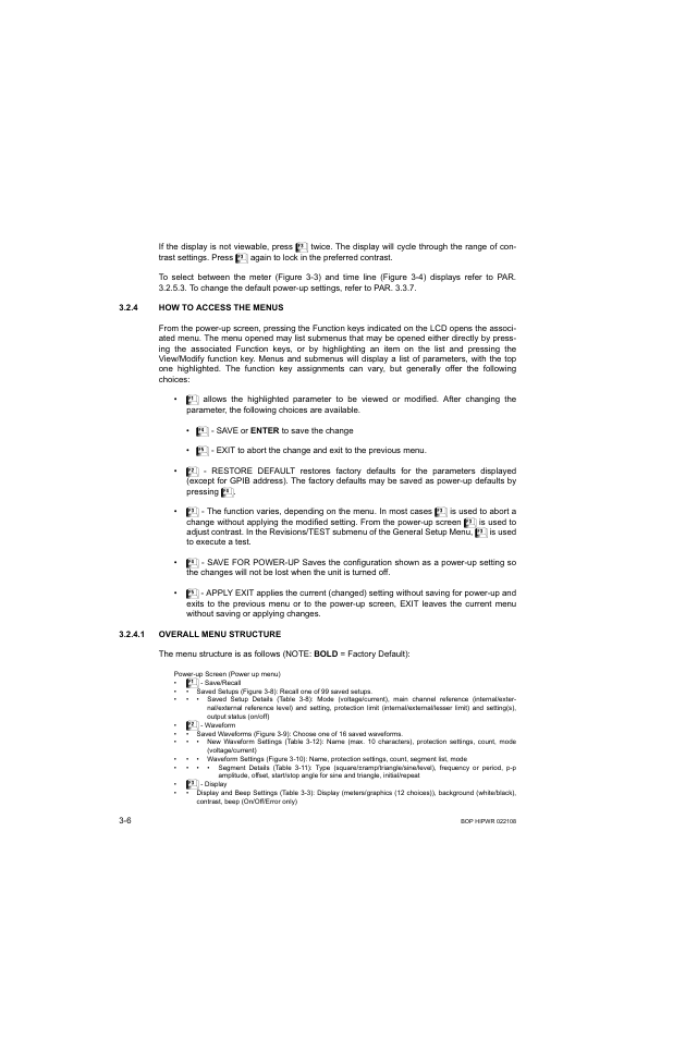 4 how to access the menus, 1 overall menu structure, How to access the menus -6 | Overall menu structure -6, R. 3.2.4) | KEPCO BOP 1KW-MG Operator Manual, Firmware Ver.2.01 to 2.37 User Manual | Page 66 / 176