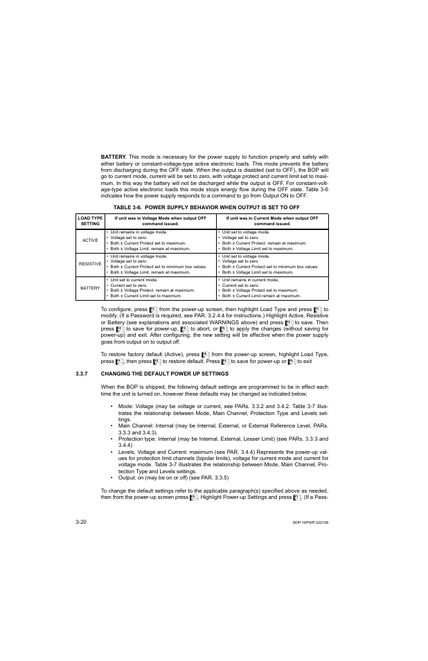 7 changing the default power up settings, Changing the default power up settings -20, R. 3.3.7). t | R. 3.3.7, Ar. 3.3.7), E 3-6 fo | KEPCO BOP 1KW-MG Operator Manual, Firmware Ver.2.01 to 2.37 User Manual | Page 80 / 176