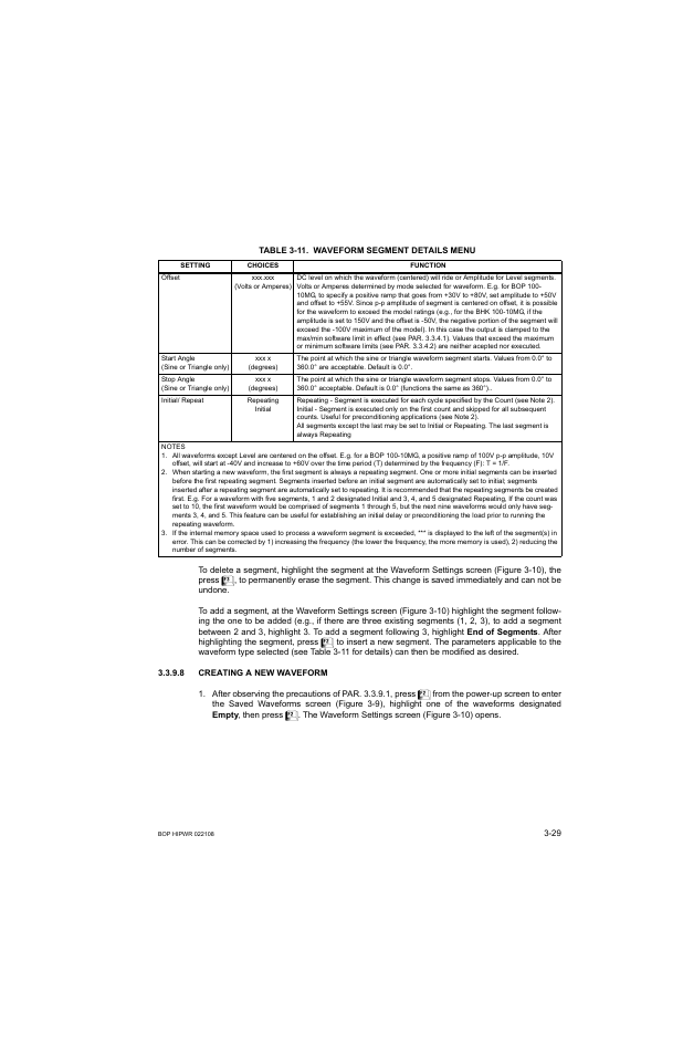 8 creating a new waveform, Creating a new waveform -29, R. 3.3.9.8 | Te 1), Te 3) | KEPCO BOP 1KW-MG Operator Manual, Firmware Ver.2.01 to 2.37 User Manual | Page 89 / 176