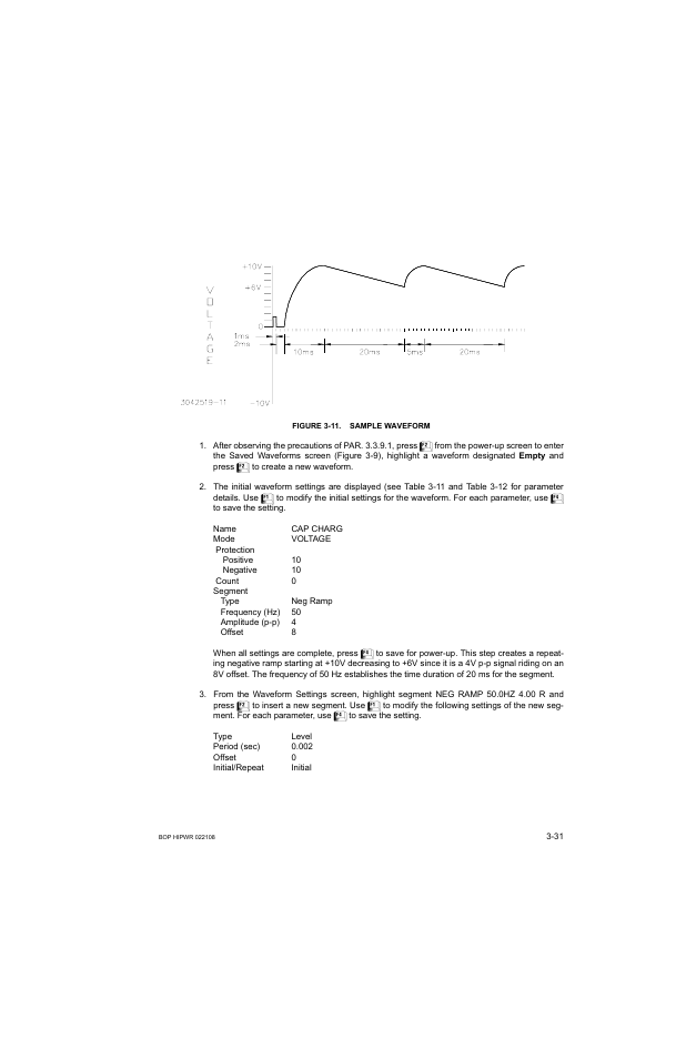 Figure 3-11. sample waveform, 11 sample waveform -31 | KEPCO BOP 1KW-MG Operator Manual, Firmware Ver.2.01 to 2.37 User Manual | Page 91 / 176