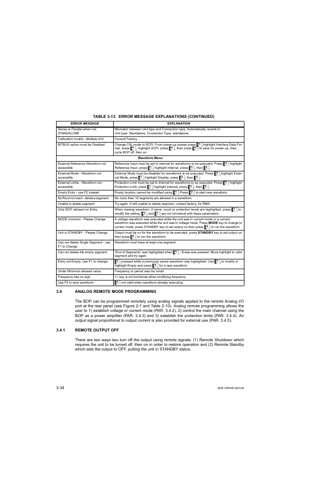 4 analog remote mode programming, 1 remote output off, Analog remote mode programming -34 | Remote output off -34, R. 3.4), Ar. 3.4 and | KEPCO BOP 1KW-MG Operator Manual, Firmware Ver.2.01 to 2.37 User Manual | Page 94 / 176