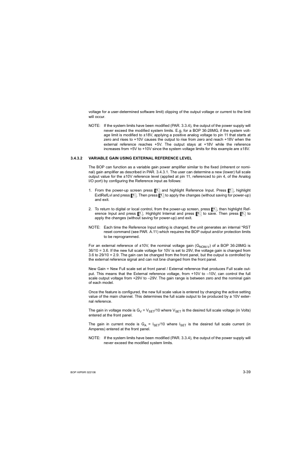 2 variable gain using external reference level, Variable gain using external reference level -39, R, 3.4.3.2). if | 2 for, R. 3.4.3.2), R. 3.4.3.2 for | KEPCO BOP 1KW-MG Operator Manual, Firmware Ver.2.01 to 2.37 User Manual | Page 99 / 176