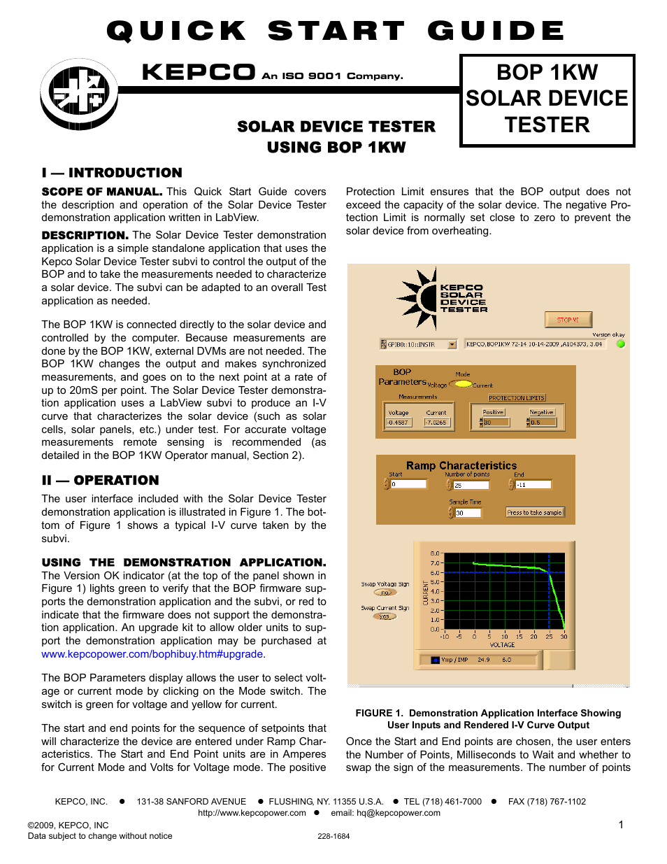 KEPCO BOP 1KW as Solar Device Tester Quick Start Guide User Manual | 3 pages