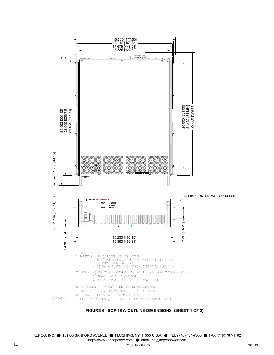 Figure 6. bop 1kw outline dimensions | KEPCO BOP-GL 1KW Quick Start Guide User Manual | Page 14 / 16