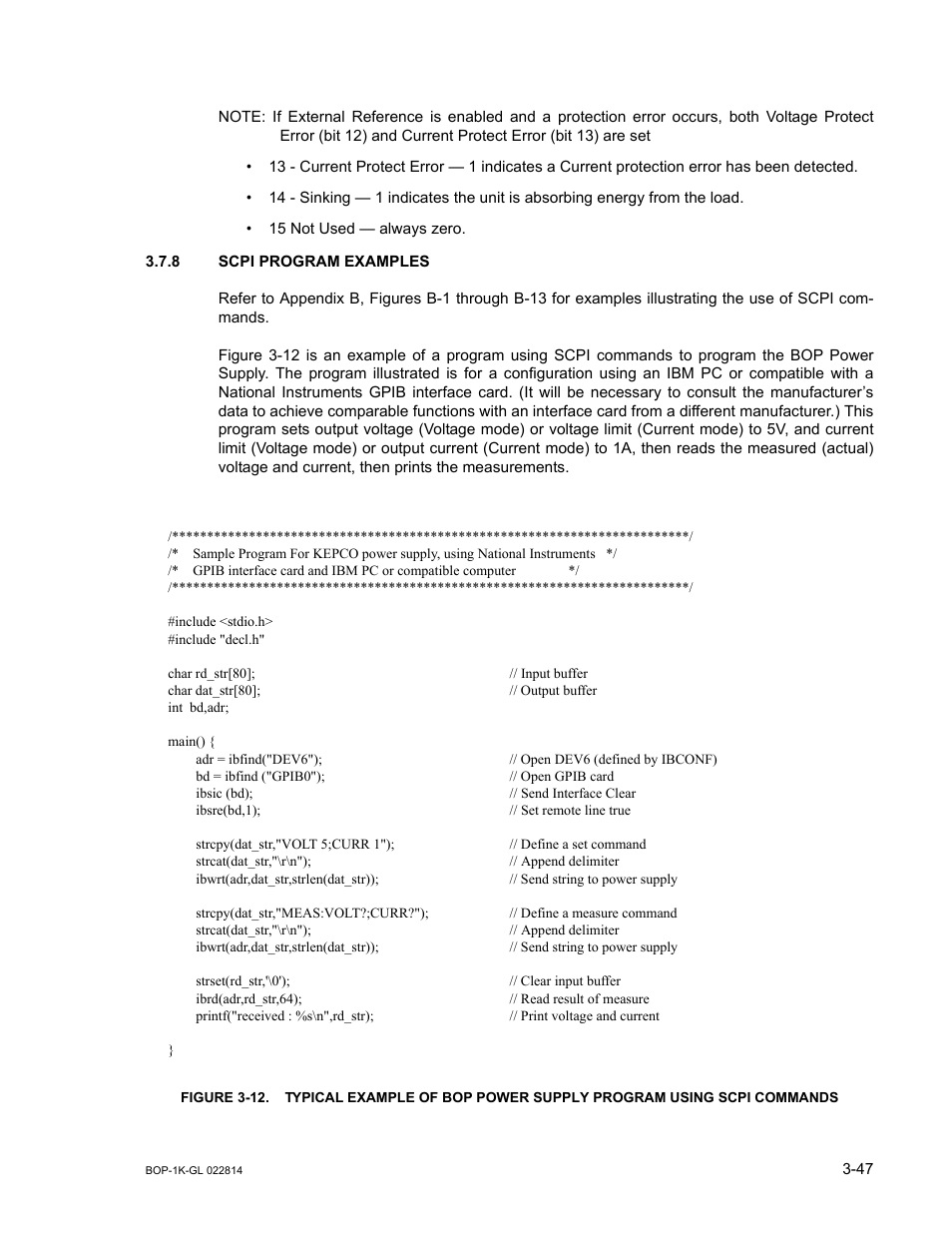 8 scpi program examples, Scpi program examples -47 | KEPCO BOP-GL 1KW Operator Manual Firmware Ver.3.05 and higher User Manual | Page 109 / 168