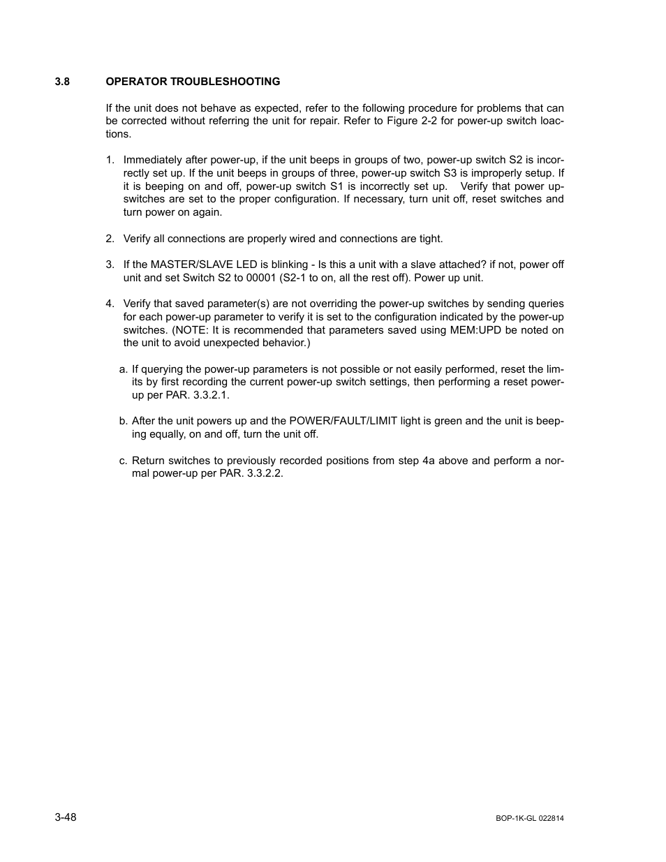 8 operator troubleshooting, Operator troubleshooting -48, R. 3.8 | KEPCO BOP-GL 1KW Operator Manual Firmware Ver.3.05 and higher User Manual | Page 110 / 168