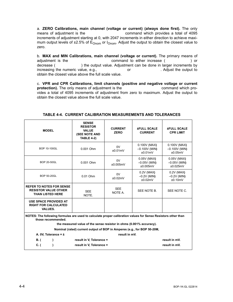 Current calibration measurements and tolerances -4 | KEPCO BOP-GL 1KW Operator Manual Firmware Ver.3.05 and higher User Manual | Page 114 / 168