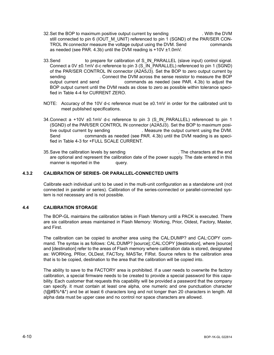 4 calibration storage, Calibration storage -10, D 32 cali | S 33 and 34 | KEPCO BOP-GL 1KW Operator Manual Firmware Ver.3.05 and higher User Manual | Page 120 / 168