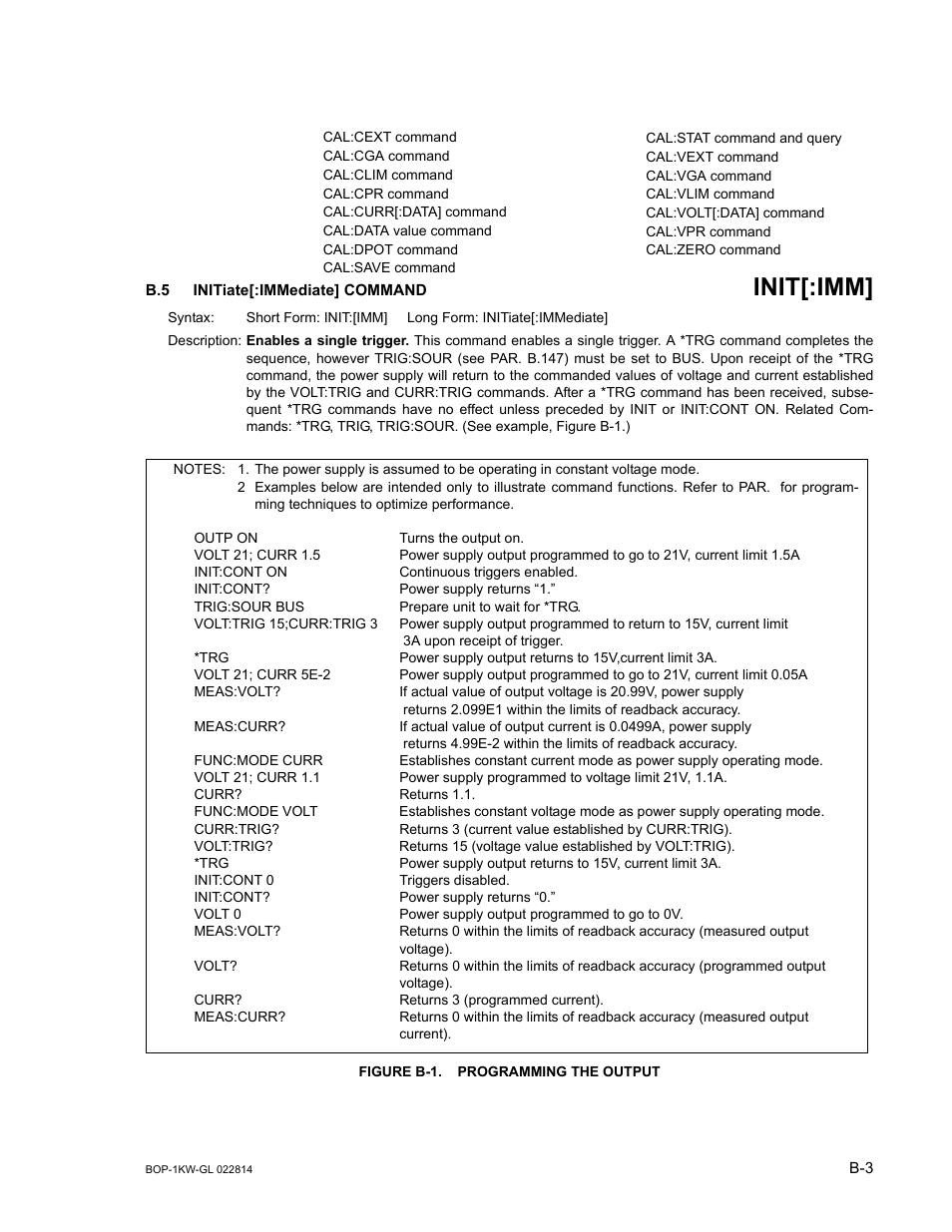 B.5 initiate[:immediate] command, Figure b-1. programming the output, Init | Iate, Gure b-1.), Init[:imm | KEPCO BOP-GL 1KW Operator Manual Firmware Ver.3.05 and higher User Manual | Page 131 / 168