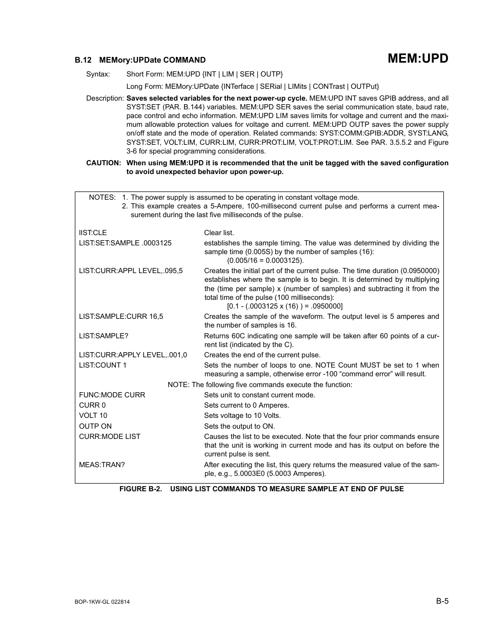 B.12 memory:update command, Caution, B.12 | R. b.12, B.12), R b.12), Mem:upd | KEPCO BOP-GL 1KW Operator Manual Firmware Ver.3.05 and higher User Manual | Page 133 / 168