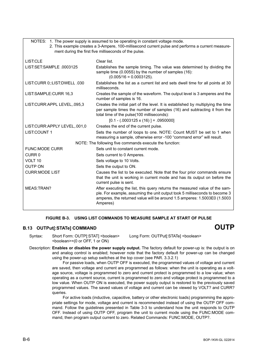 B.13 output[:state] command, B.13, Outp | B.13, b | KEPCO BOP-GL 1KW Operator Manual Firmware Ver.3.05 and higher User Manual | Page 134 / 168