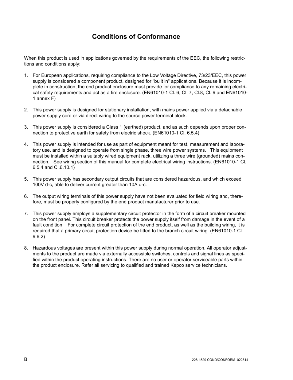 Conditions of conformance | KEPCO BOP-GL 1KW Operator Manual Firmware Ver.3.05 and higher User Manual | Page 4 / 168