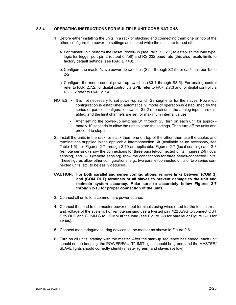 Caution, 7 through 2-10 for proper connection of the units | KEPCO BOP-GL 1KW Operator Manual Firmware Ver.3.05 and higher User Manual | Page 61 / 168