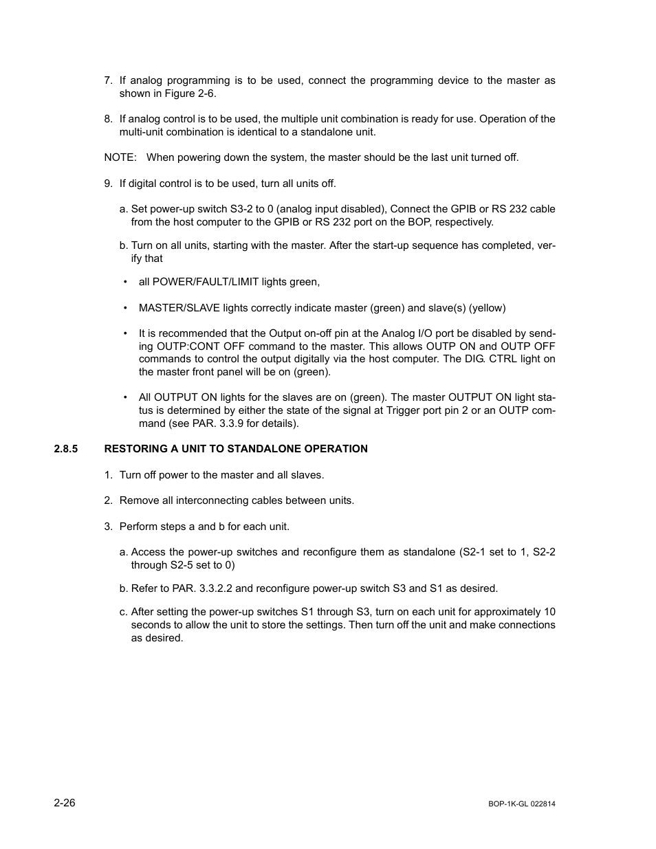 5 restoring a unit to standalone operation, Restoring a unit to standalone operation -26 | KEPCO BOP-GL 1KW Operator Manual Firmware Ver.3.05 and higher User Manual | Page 62 / 168