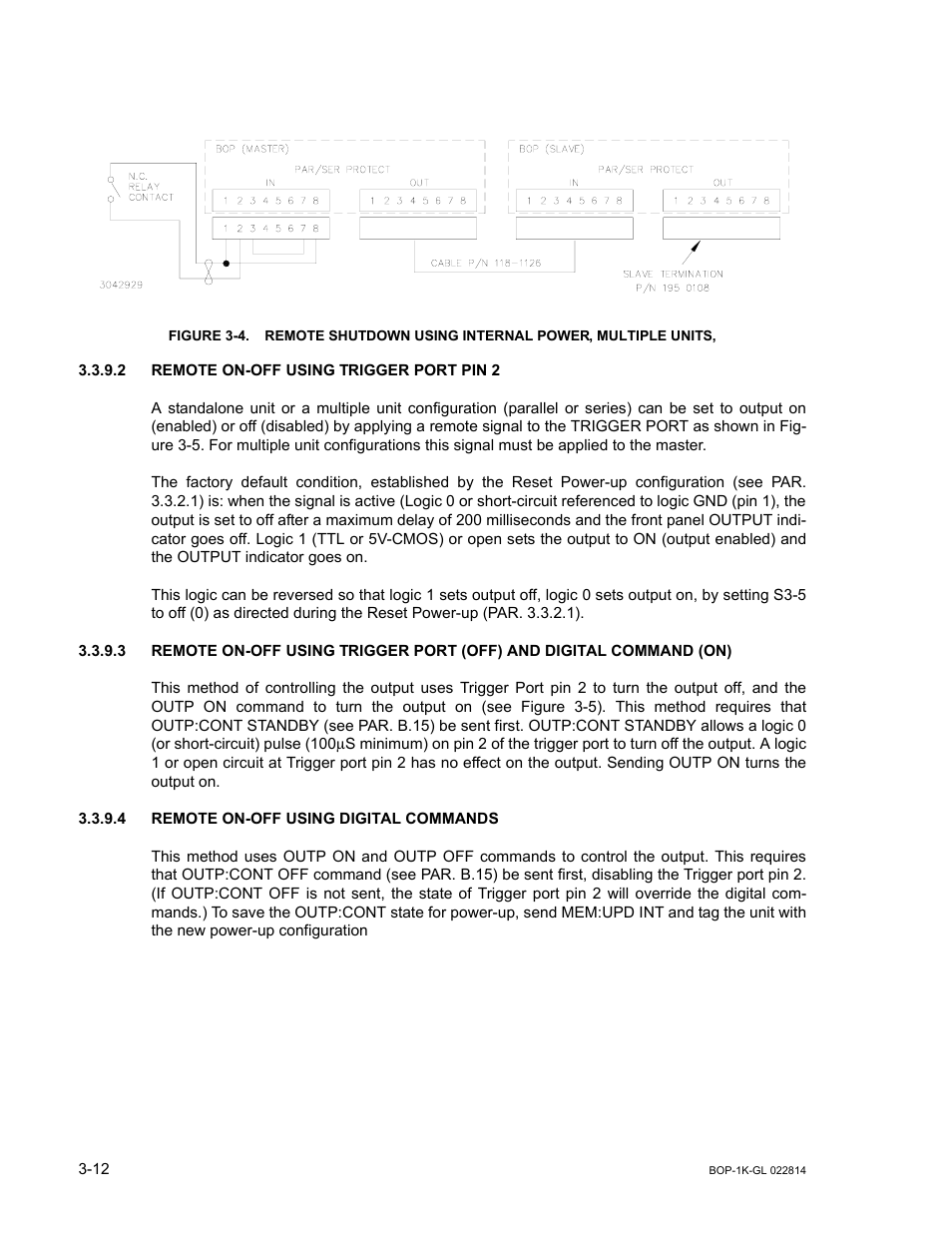 2 remote on-off using trigger port pin 2, 4 remote on-off using digital commands, Remote on-off using trigger port pin 2 -12 | Remote on-off using digital commands -12, R. 3.3.9.3) | KEPCO BOP-GL 1KW Operator Manual Firmware Ver.3.05 and higher User Manual | Page 74 / 168