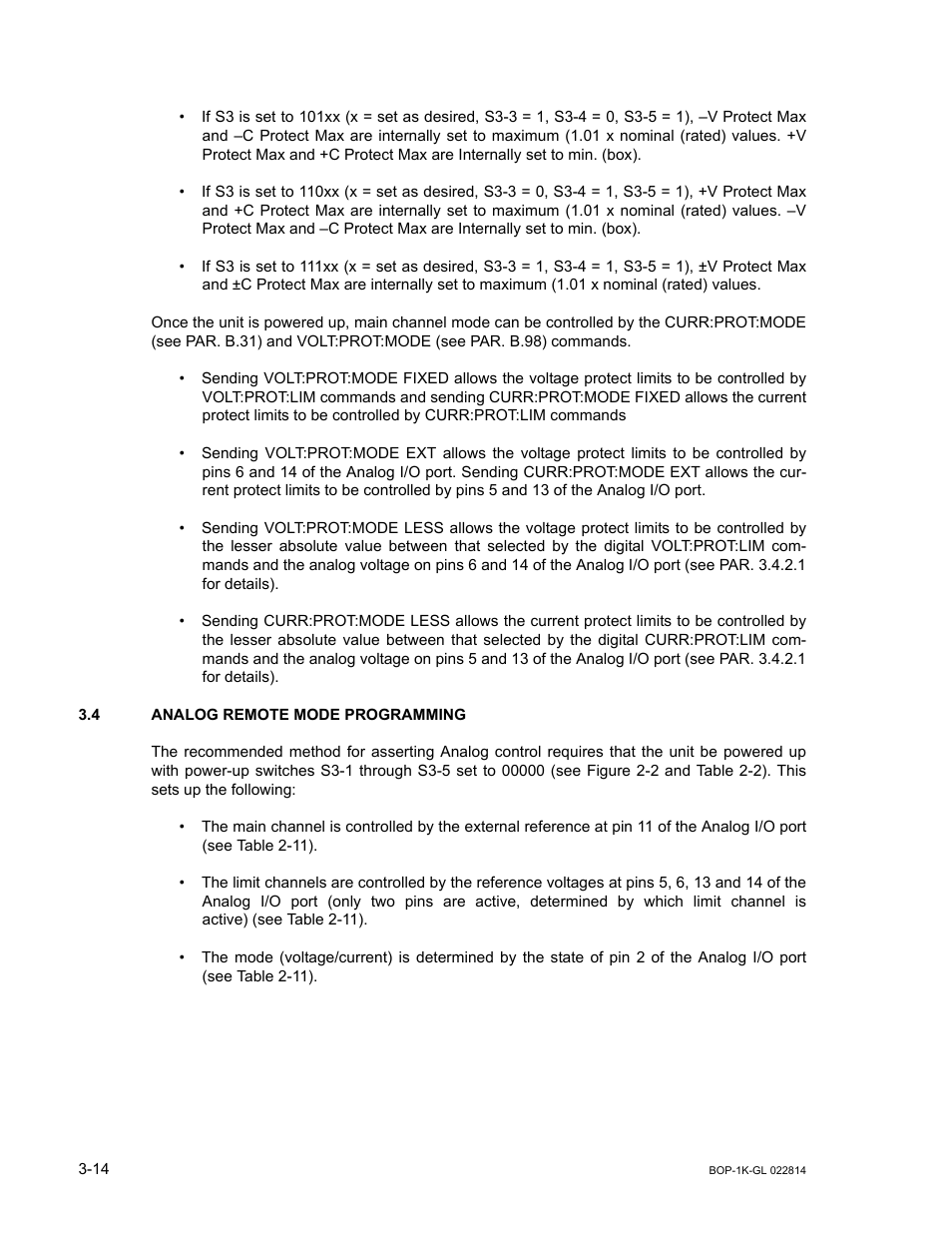 4 analog remote mode programming, Analog remote mode programming -14 | KEPCO BOP-GL 1KW Operator Manual Firmware Ver.3.05 and higher User Manual | Page 76 / 168