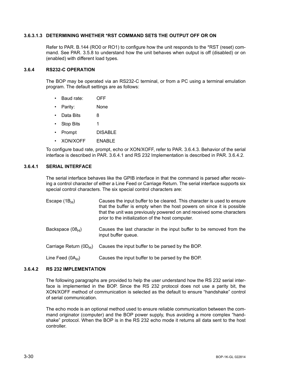 4 rs232-c operation, 1 serial interface, 2 rs 232 implementation | Rs232-c operation -30, Serial interface -30, Rs 232 implementation -30, Ar. 3.6.4) | KEPCO BOP-GL 1KW Operator Manual Firmware Ver.3.05 and higher User Manual | Page 92 / 168