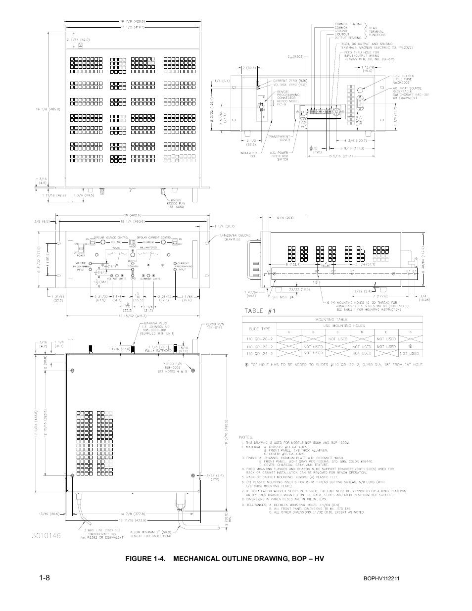 Figure 1-4. mechanical outline drawing, bop – hv, Mechanical outline drawing, bop – hv -8, Fig 1-4 | KEPCO BOP-HV User Manual | Page 20 / 48