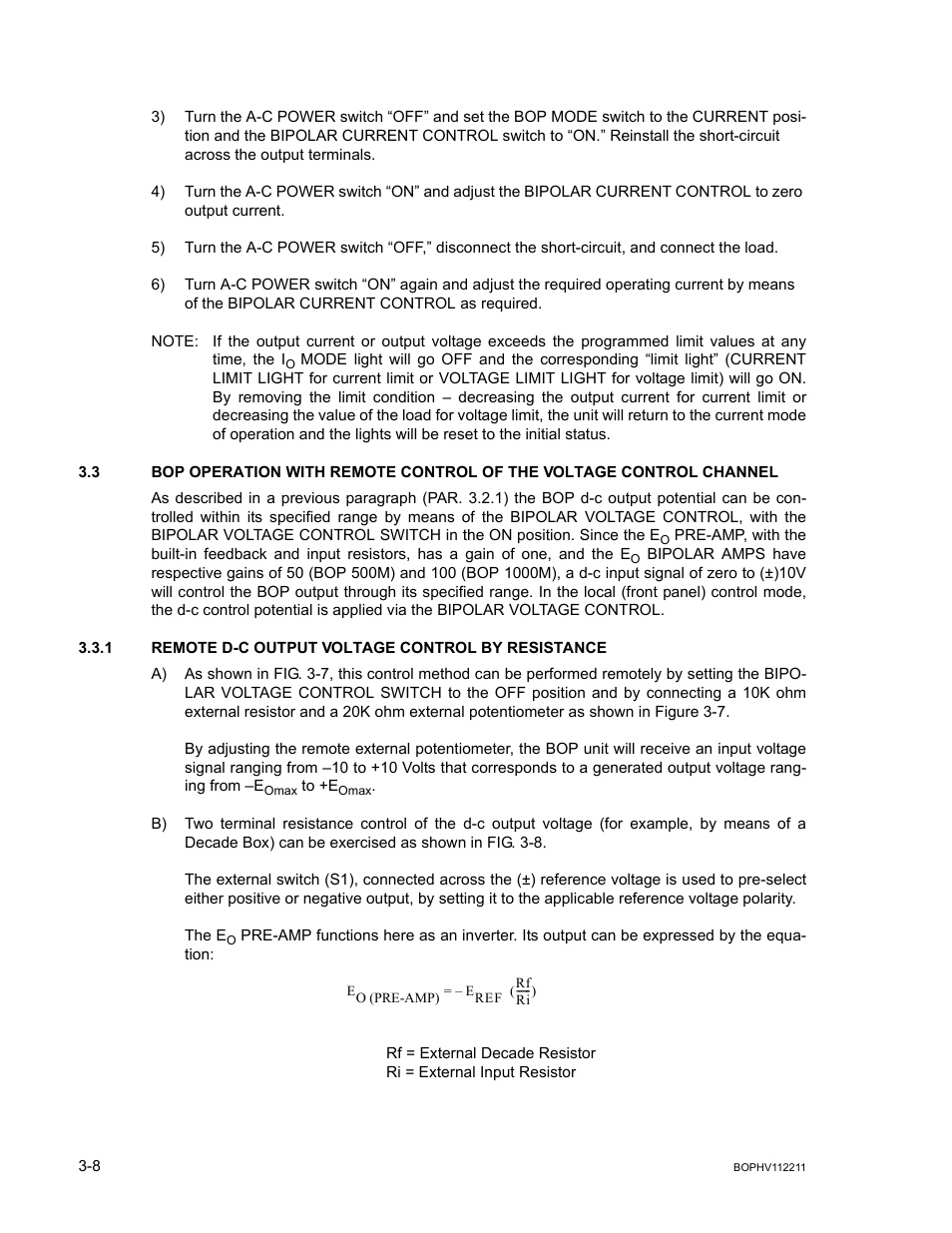 1 remote d-c output voltage control by resistance, Remote d-c output voltage control by resistance -8 | KEPCO BOP-HV User Manual | Page 34 / 48