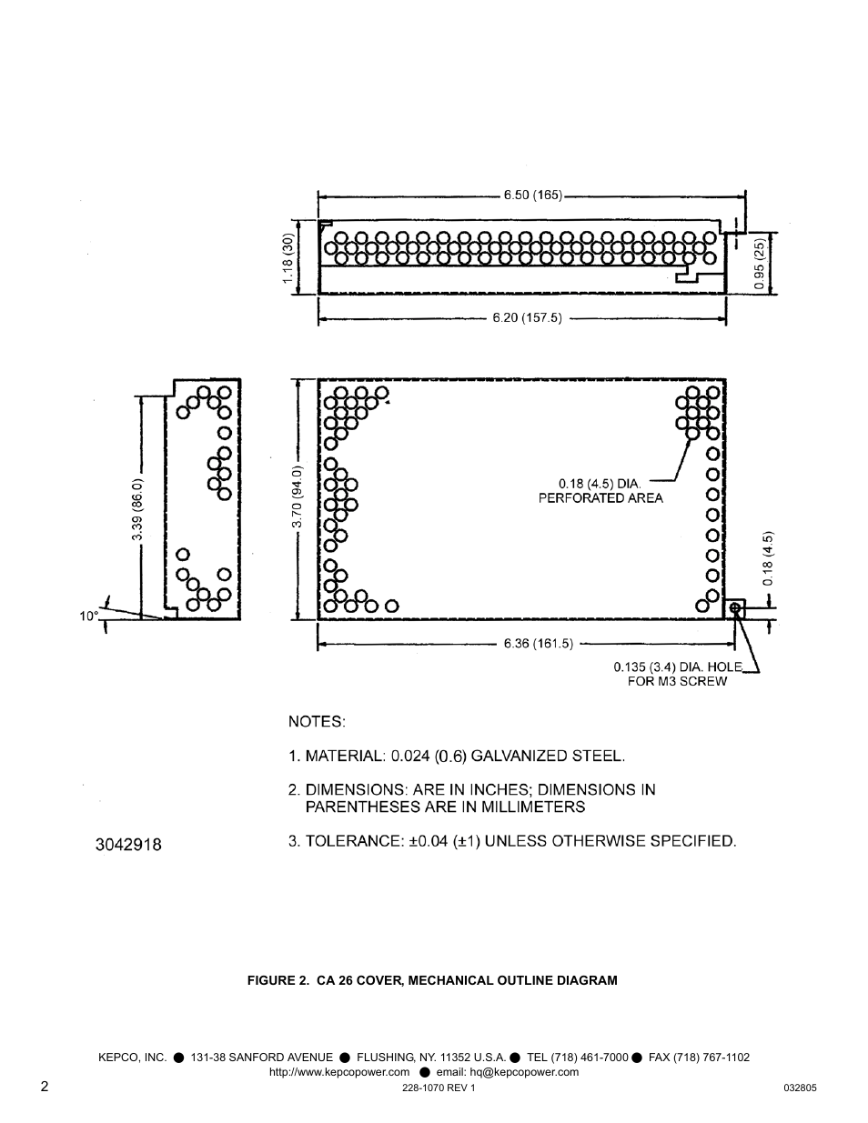 Figure 2. ca 26 cover, mechanical outline diagram | KEPCO CA 26 User Manual | Page 2 / 2