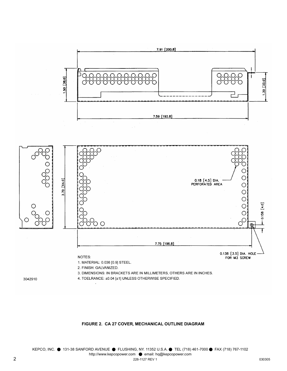 Figure 2. ca 27 cover, mechanical outline diagram | KEPCO CA 27 User Manual | Page 2 / 2