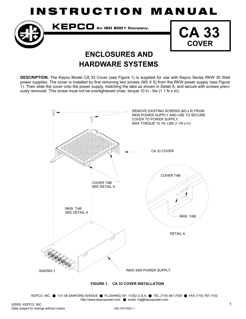 KEPCO CA 33 User Manual | 2 pages