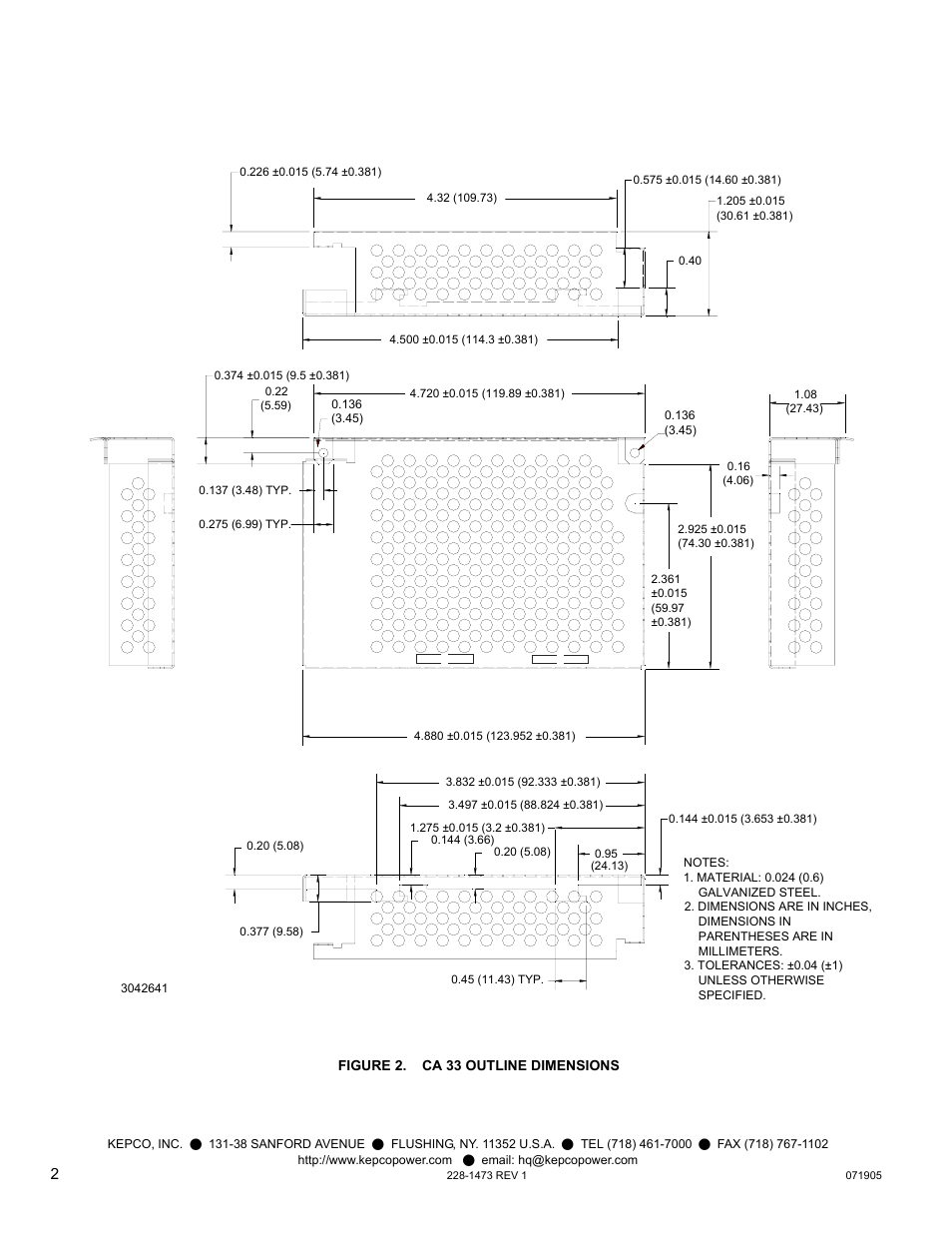 Figure 2. ca 33 outline dimensions | KEPCO CA 33 User Manual | Page 2 / 2