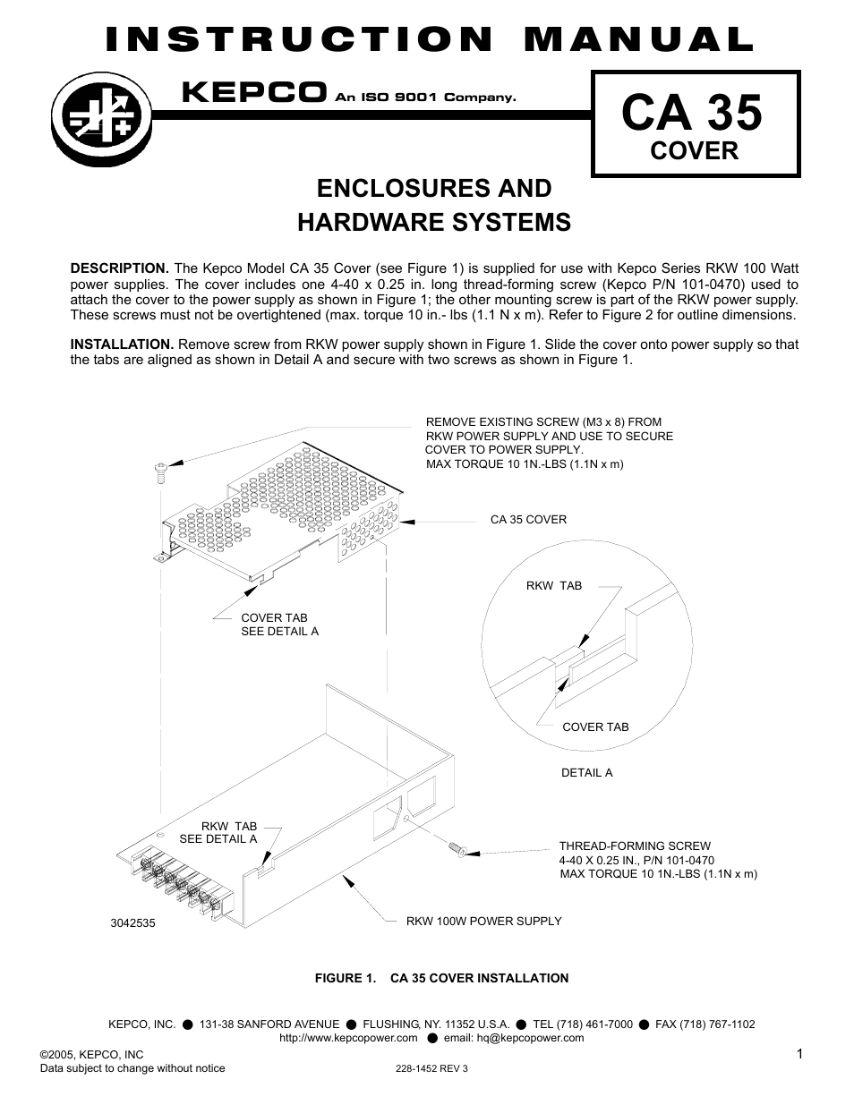 KEPCO CA 35 User Manual | 2 pages