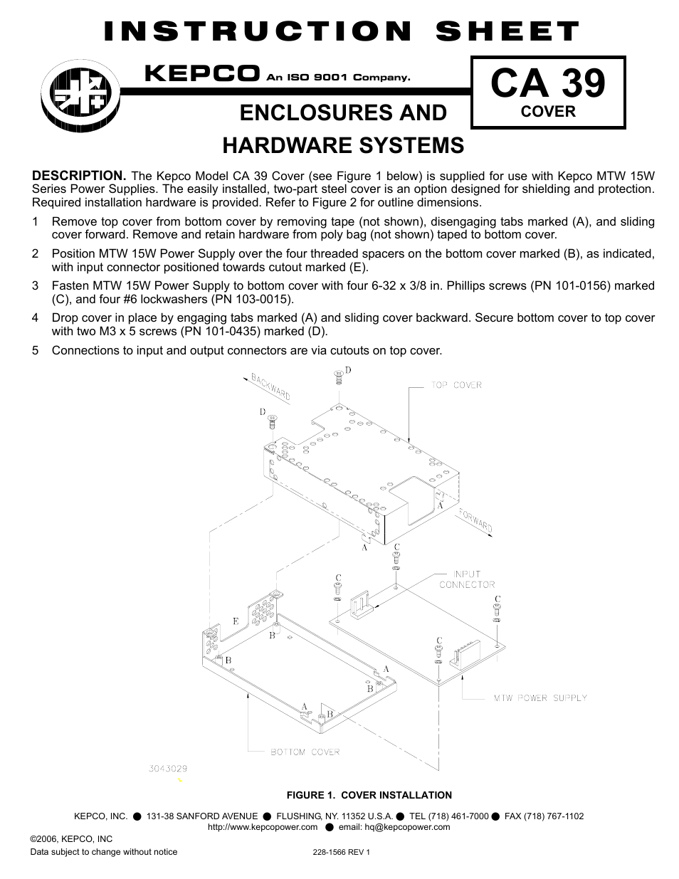 KEPCO CA 39 User Manual | 2 pages