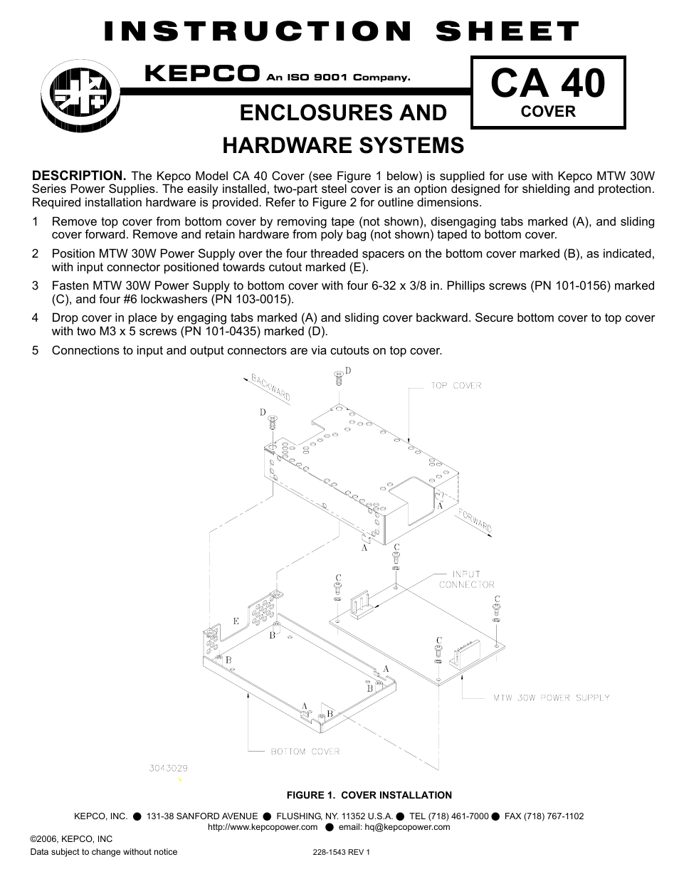 KEPCO CA 40 User Manual | 2 pages